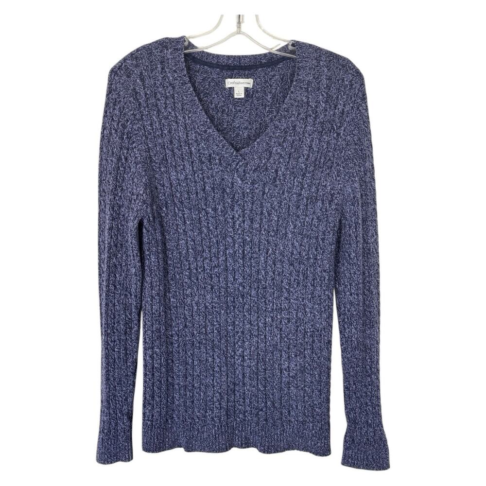 Marled V Neck Cable Knit Pullover Sweater L Purple Blue Preppy Academia